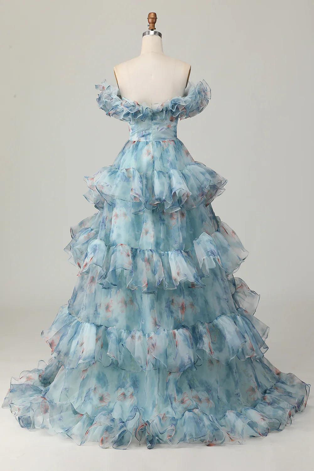 Fashion Floral Off the Shoulder A Line Long Prom Dress with Ruffled